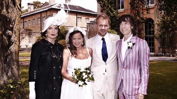 Jade Jagger with husband  Adrian Fillary  and her parents Bianca and Mick Jagger.