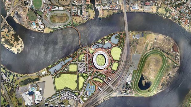 An artist's impression of the Perth stadium from the air.