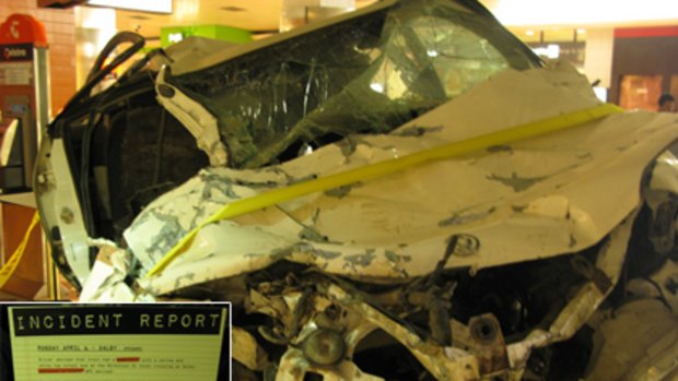 A display in Brisbane's Central Station demonstrates the damage caused by rail crossing collisions.