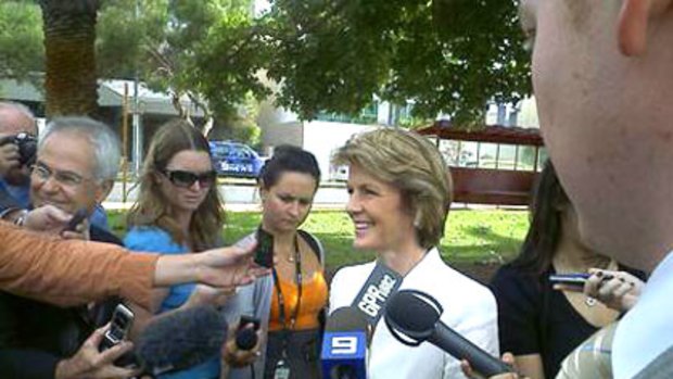 Julie Bishop faces reporters to announce she is quitting the Treasury portfolio.
