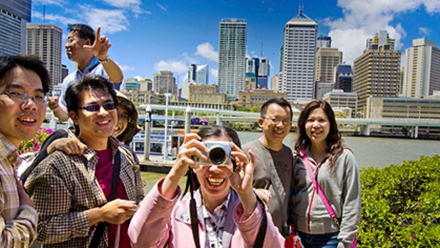 Taiwanese tourists visit Southbank in Brisbane.