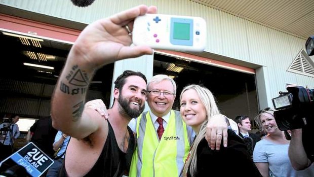 Selfie-serving purpose: Staffers from Gladstone's Hot FM grabbed the opportunity on Monday to pose with the Prime Minister.
