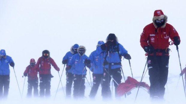 Britain's Prince Harry, right, during training near Novo, Antarctica, before the challenge.