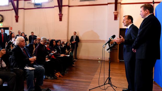 Tony Abbott speaks with members of Australia's multicultural media, at Strathfield Town Hall, in Sydney.