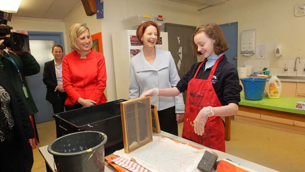 Prime Minister Julia Gillard visits the Black Mountain School in Canberra.