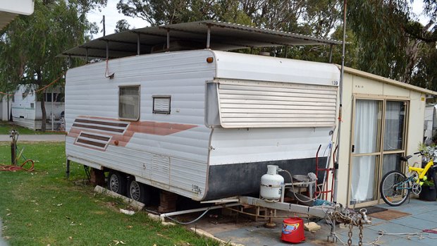 Paul Cate's caravan at the Dawesville Caravan Park, where he was allegedly assaulted on Thursday night. Photo: Mandurah Mail