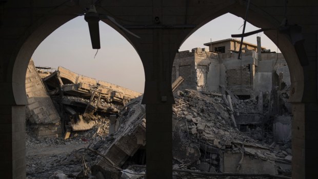 Destroyed buildings in the Old City of Mosul, Iraq. 