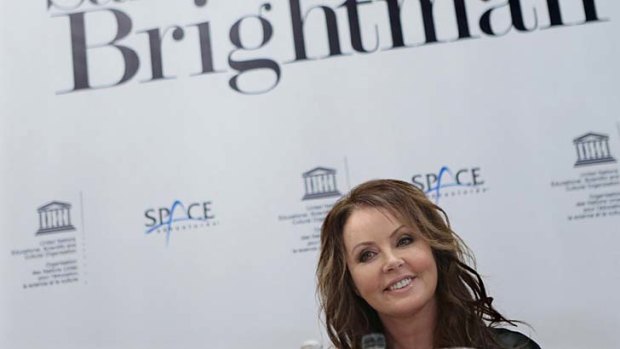 British singer Sarah Brightman at a news conference in Moscow, Russia,