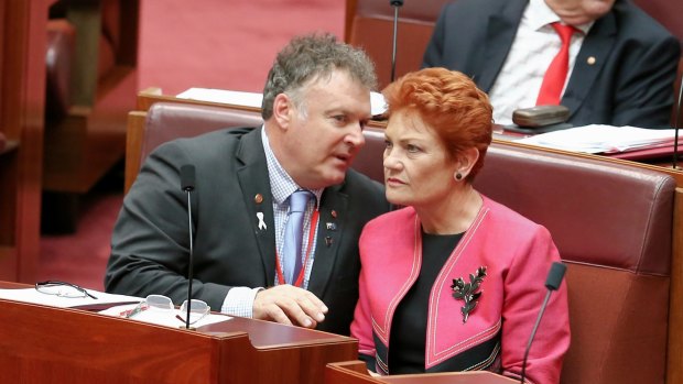 Before the split: Rod Culleton and Pauline Hanson in the Senate.