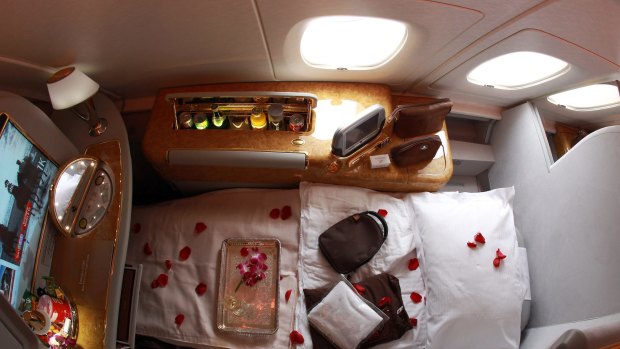 A first-class suite on board an Emirates A380.