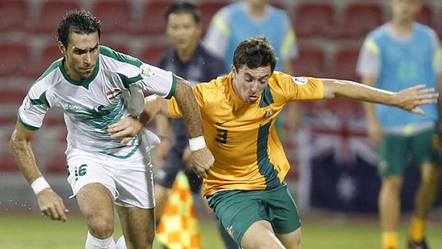 Looking to the future: Tommy Oar, among those pointing the way forward for the Socceroos, in action against Iraq earlier this week.