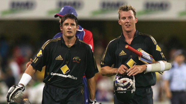 Friends to enemies: Mike Hussey and Brett Lee will face off at Drummoyne Oval on Thursday.
