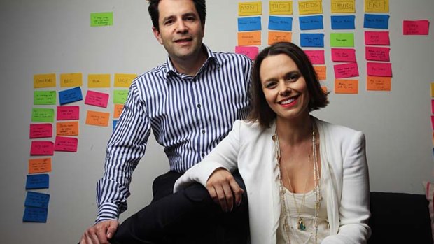 Lampooned ... Mamamia's Mia Freedman with her husband and business partner Jason.