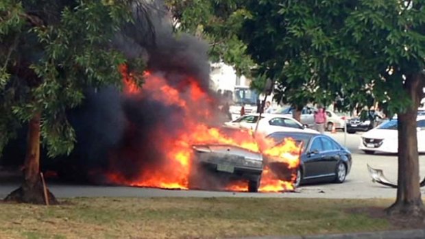 Cars on fire after a driver crashed in a Bentleigh carpark.