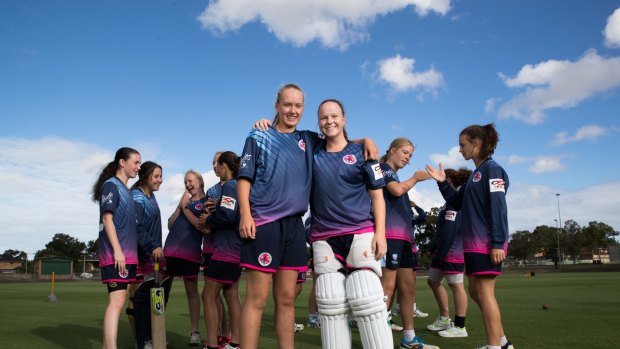 Hayley Silver-Holmes and Elise Noble (front) are the co-captains of the Parramatta under 15s division 1 cricket team. 
