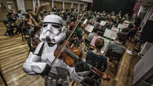 VCA youth orchestra manager Michelle Forbes dressed as a storm trooper ahead of tomorrow's performance.