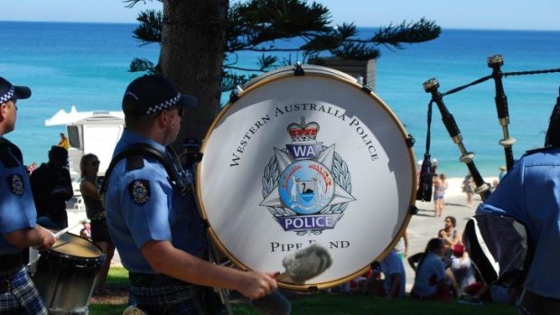 The pipes and drums could be heard at Cottesloe Beach for Sculptures By the Sea.