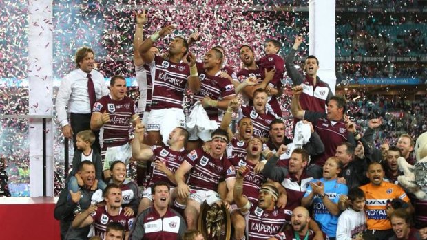 Runaway success ... jubilant Manly players celebrate their grand final victory over the Warriors, a win that resembles a remarkable turnaround in fortunes for the northern beaches club.