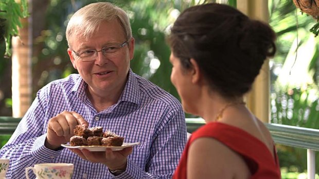Kevin Rudd with Annabel Crabb on ABC TV's <i>Kitchen Cabinet</i>.