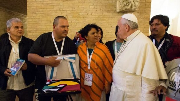 Common interests: Pope Francis meets  participants in the World Meeting of Popular Movements at the Vatican.