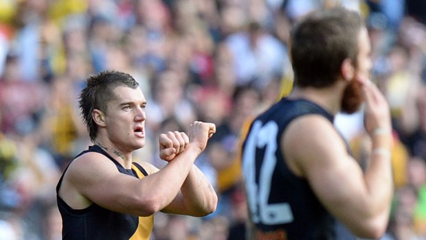 Dustin Martin: The AFL wants answers over the Tiger midfielder's goal celebration.