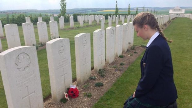 Zoe Bell, a student from St Leonard’s College in Melbourne, at Fromelles.