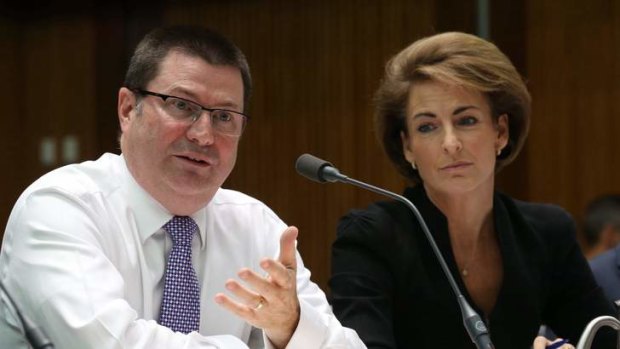 Immigration and Border Protection secretary Martin Bowles with Senator Michaelia Cash during Senate estimates hearings in Canberra.