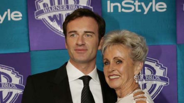 Actor Julian McMahon poses with his mother Lady Sonia McMahon in Beverly Hills, California in 2005.