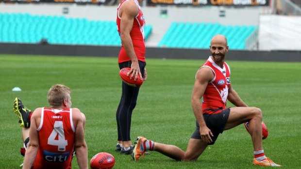 No looking back: Jarrad McVeigh (right) at training on Wednesday.