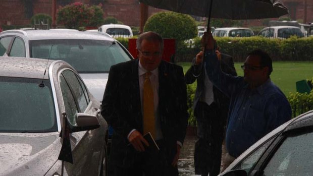 Scott Morrison arriving for talks with India's Minister for Home Affairs, Mr Rajnath Singh.