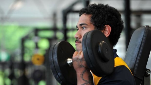 Joseph Tomane in the gym at Brumbies HQ.