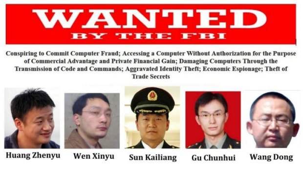 The five Chinese men were indicted for for allegedly stealing trade data from industrial companies.
