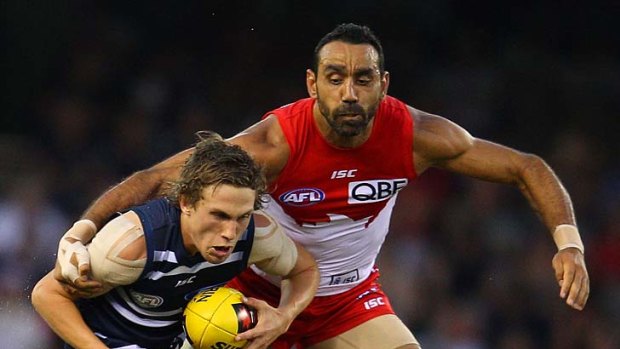 Power player: Adam Goodes (right) is likely to return for the clash against Geelong.