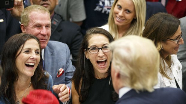 Donald Trump, presumptive Republican presidential nominee, greets attendees after a campaign event in California.