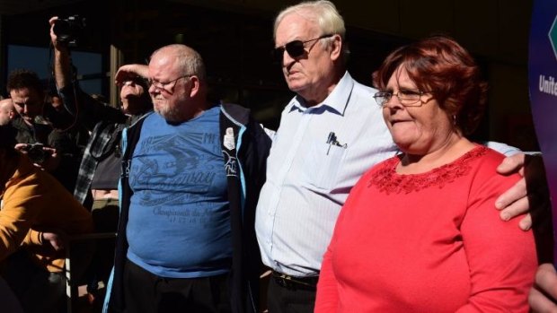 Ashley Kennedy, Blacktown councillor Tony Bleasdale and Peta Kennedy at the protest on Wednesday.