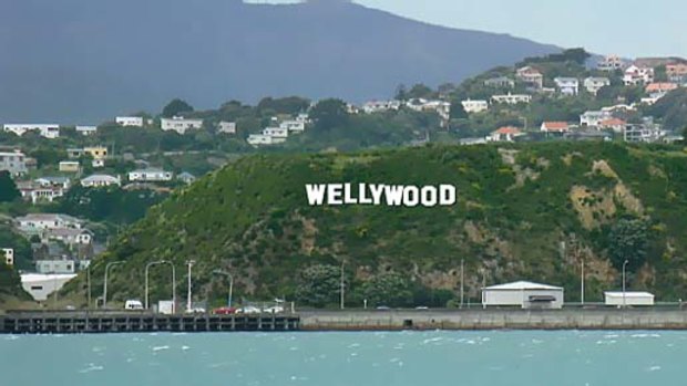 Artists impression: Wellington Airport, which is off to the right, will construct a Hollywood-style sign above Miramar Wharf to celebrate the heart of New Zealand's film industry.