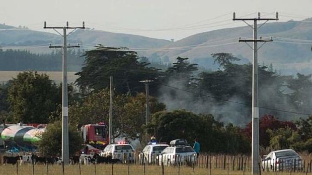 Emergency services at the scene of the fatal hot air balloon crash in Carterton on New Zealand's North Island.