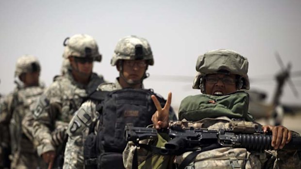 Heading home ... US soldiers at Sather Air Base in Baghdad, Iraq.