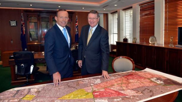 Prime Minister Tony Abbott with Victorian Premier Denis Napthine on Wednesday morning discussing job losses in the state.