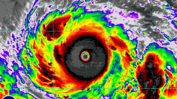 Fearsome sight: An enhanced image of Typhoon Vongfong.