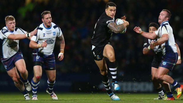 Back to his feet: Sonny Bill Williams bounced back from an early injury scare to influence the match with some strong runs through the heart of Scotland's defence.