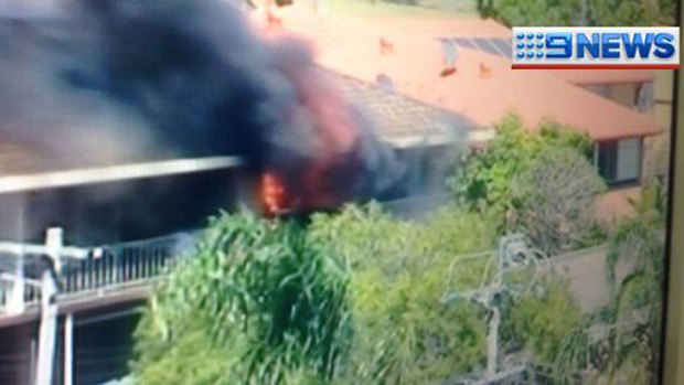 Two people have suffered burns to their face and hands in a Gold Coast unit fire. Photo: Nine News.