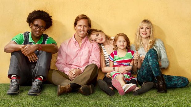 Nat Faxon (second from left) stars in Dana Fox's new sitcom <i>Ben and Kate</i>, which airs on Ten.