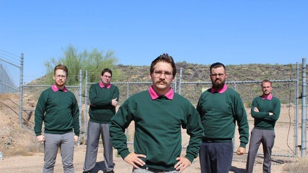 The members of Ned Flanders-themed band Okilly Dokilly, the world's first "nedal" band.