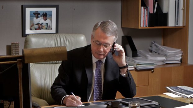 Numbers man ... Wayne Swan at his desk preparing for the budget on Tuesday.