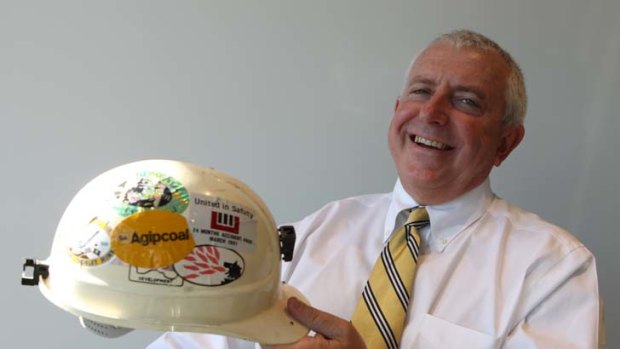 Not hanging his hat up just yet &#8230; Tony Haggarty of Whitehaven Coal with his first hard hat.