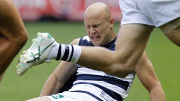 Gary Ablett is put on his backside during last Monday's loss to Carlton.