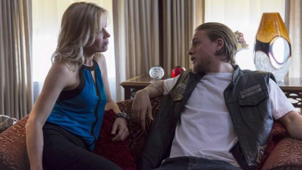 Time to go home to the family ... Charlie Hunnam, right, and Kim Dickens in <i>Sons of Anarchy</i>.