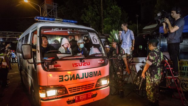 An ambulance carrying a coffin containing the body of one of the eight drug traffickers - including Australians Andrew Chan and Myuran Sukumaran - executed in 2015.