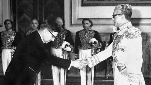Diplomatic life: Barry Hall presenting his credentials to the Shah of Iran in 1968.